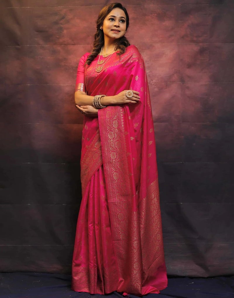 Shiv Textiles Women's Kanjivaram Art Silk Saree Soft Banarasi Style Sari With Blouse Piece For Wedding(S-101-RANI) - Image 4