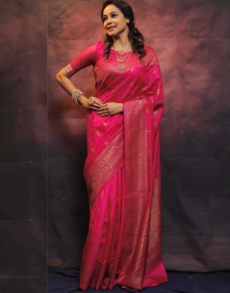 Shiv Textiles Women's Kanjivaram Art Silk Saree Soft Banarasi Style Sari With Blouse Piece For Wedding(S-101-RANI) - Image 5