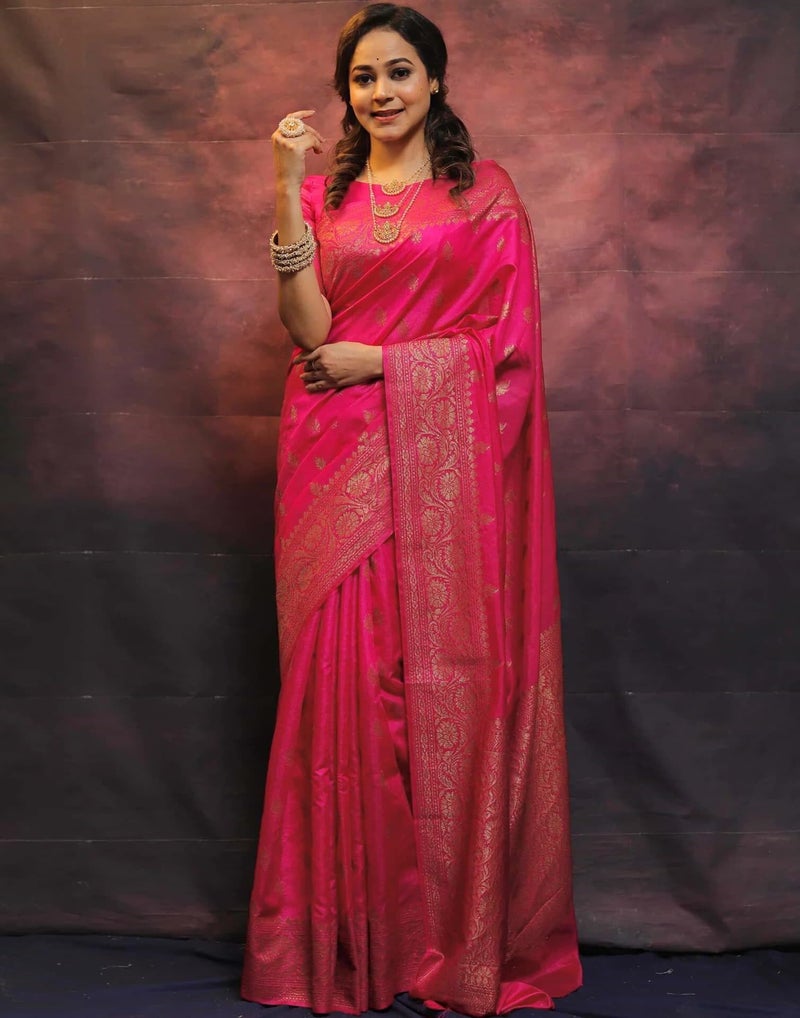 Shiv Textiles Women's Kanjivaram Art Silk Saree Soft Banarasi Style Sari With Blouse Piece For Wedding(S-101-RANI) - Image 2
