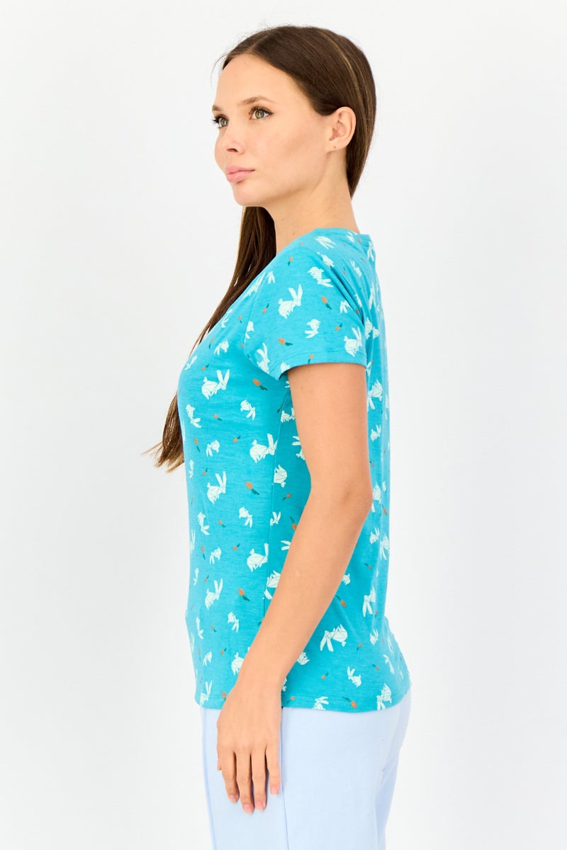 zivame Rosaline x Zivame Women 2 Pieces Crew Neck Graphic Print Short Sleeve Sleepwear Top, Multicolor - Image 5