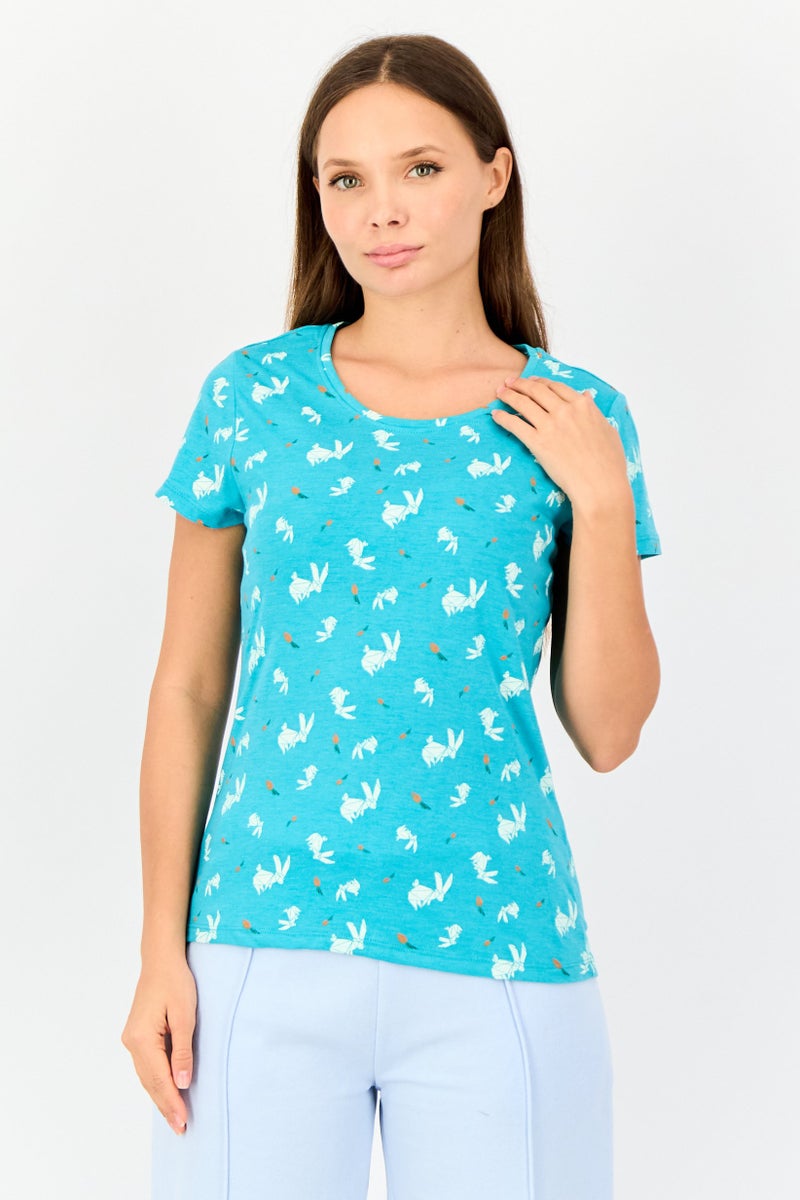 zivame Rosaline x Zivame Women 2 Pieces Crew Neck Graphic Print Short Sleeve Sleepwear Top, Multicolor - Image 1