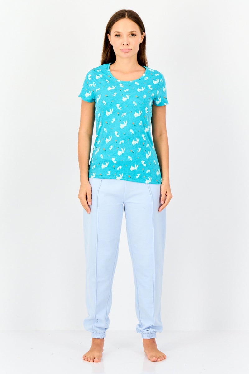 zivame Rosaline x Zivame Women 2 Pieces Crew Neck Graphic Print Short Sleeve Sleepwear Top, Multicolor - Image 3