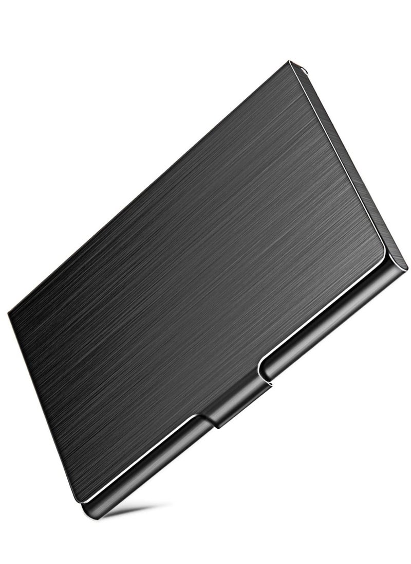 T NEWFUN Slim Business Card Case for Men & Women, Pocket Metal Case, Professional Stainless Steel Card Case for Business Cards, Slim Purse Name Card Holders  Buckle Style Shut, Black  - Image 1