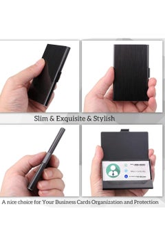 T NEWFUN Slim Business Card Case for Men & Women, Pocket Metal Case, Professional Stainless Steel Card Case for Business Cards, Slim Purse Name Card Holders  Buckle Style Shut, Black  - Image 3