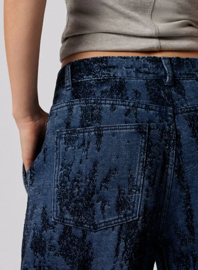 DESIGUAL Blue Jacquard Gradient Denim Trousers for Women | Best Price UAE