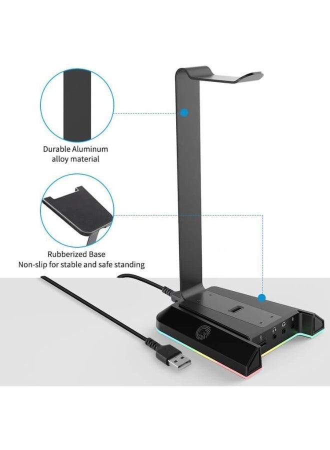 إكسا حامل سماعات الرأس W1 RGB، مع صوت محيطي 7.1 ومنفذ USB/3.5 ملم، مع قضيب من سبائك الألومنيوم ووسادة مطاطية مانعة للانزلاق وبرنامج تشغيل. - Image 5