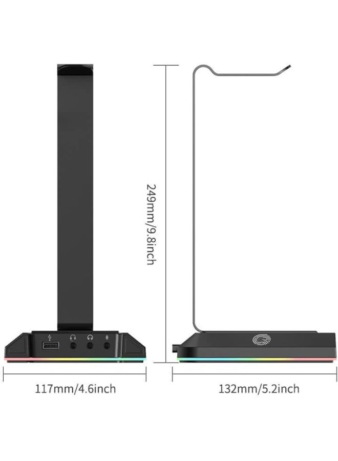 إكسا حامل سماعات الرأس W1 RGB، مع صوت محيطي 7.1 ومنفذ USB/3.5 ملم، مع قضيب من سبائك الألومنيوم ووسادة مطاطية مانعة للانزلاق وبرنامج تشغيل. - Image 4