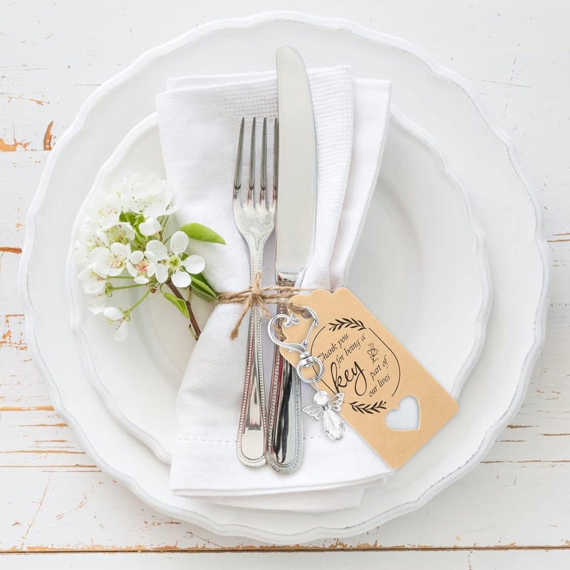 GWHOLE 20 Sets of Angel Keychain with Organza Gift Bags and Thank You Favor Tags Guest Return Gifts for Baby Shower, Birthday, Wedding Bridal Shower, Baptism Favors, Purple and White - Image 4