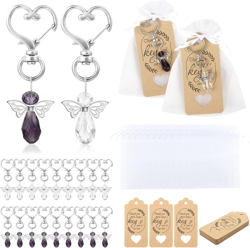 GWHOLE 20 Sets of Angel Keychain with Organza Gift Bags and Thank You Favor Tags Guest Return Gifts for Baby Shower, Birthday, Wedding Bridal Shower, Baptism Favors, Purple and White - Image 1