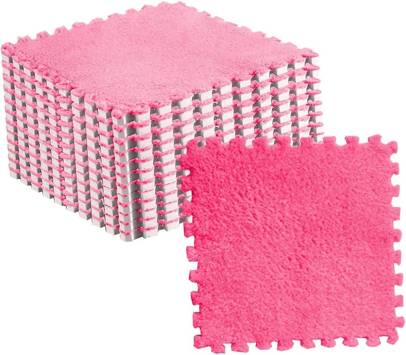Pomya Antislip Soft Foam Mats | Washable Plush Puzzle Tiles for Kids Bedroom Playroom Nursery (Rose Red) - Image 1