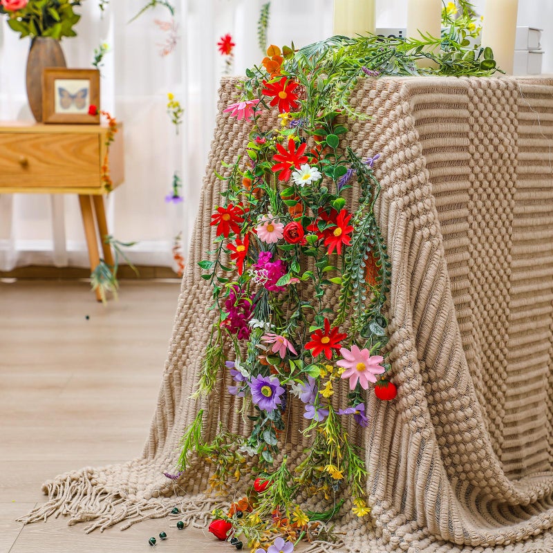 XunYee 6 Pcs 35.4 ft Flower Garlands Artificial Wildflower Vines Floral Hanging Backdrop Fake Flower Garlands Faux Silk Wildflower Vine for Wedding Bridal Shower Home Garden Wall Arch Decor(Spring) - Image 2