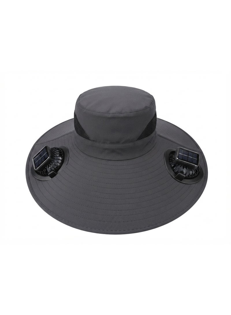 Trendoza Dual Solar Powered Cooling Fan Hat | USB Rechargeable Wide Brim Breathable Sun Hat for Outdoor Activities, Travel & Hiking | Black - Image 1