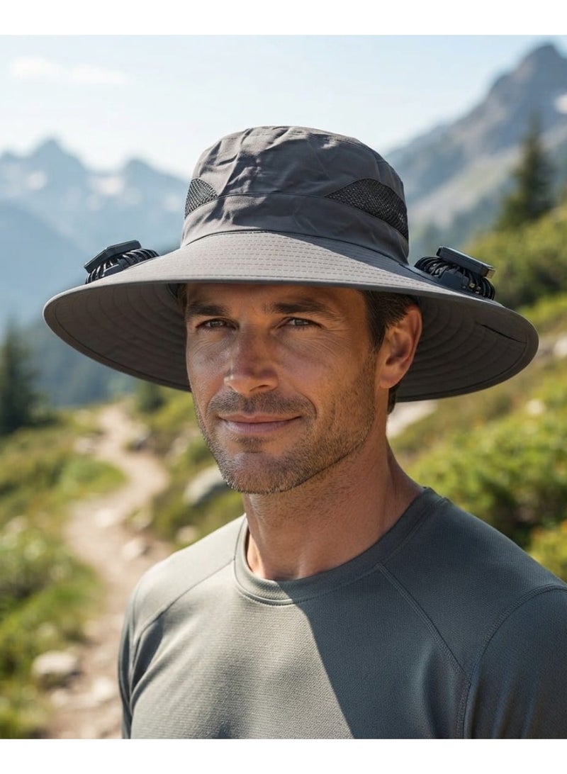 Trendoza Dual Solar Powered Cooling Fan Hat | USB Rechargeable Wide Brim Breathable Sun Hat for Outdoor Activities, Travel & Hiking | Black - Image 2