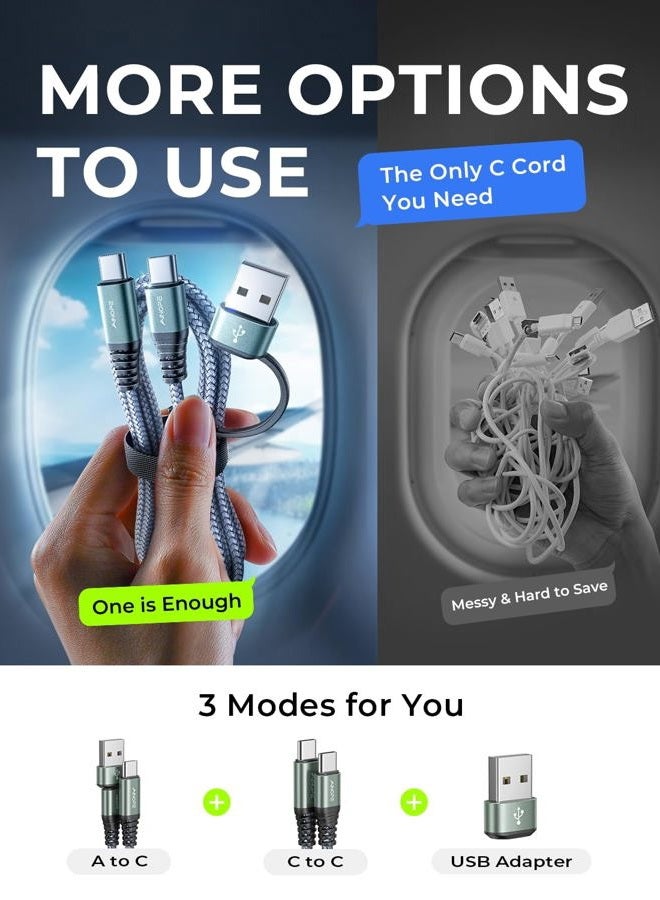 Ainope كابل USB C بطول 10 أقدام شاحن سريع 4 في 1 لهواتف سامسونج وآيفون 16 15، كابلات شحن 60 واط كابل نوع C لشاحن آيباد ملحقات شحن سريع كابل USB إلى USB C لآيباد برو ماك بوك رمادي - Image 2