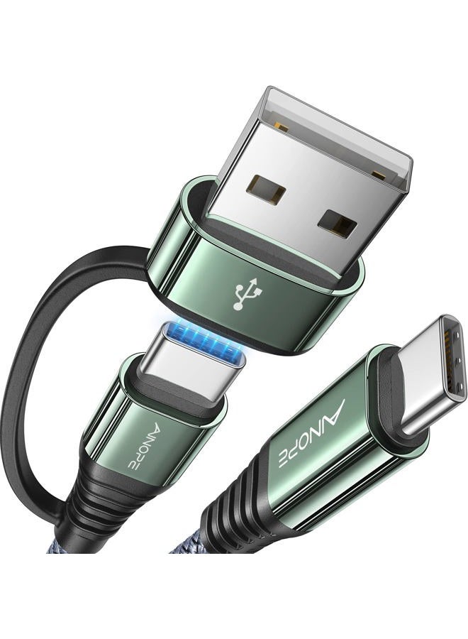 Ainope كابل USB C بطول 10 أقدام شاحن سريع 4 في 1 لهواتف سامسونج وآيفون 16 15، كابلات شحن 60 واط كابل نوع C لشاحن آيباد ملحقات شحن سريع كابل USB إلى USB C لآيباد برو ماك بوك رمادي - Image 1