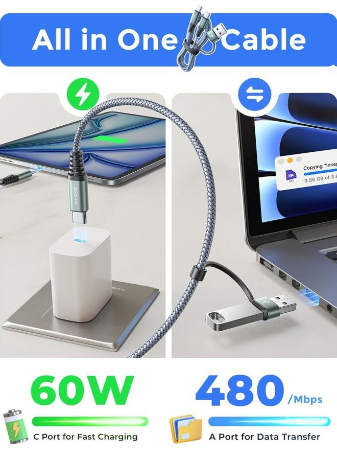 Ainope كابل USB C بطول 10 أقدام شاحن سريع 4 في 1 لهواتف سامسونج وآيفون 16 15، كابلات شحن 60 واط كابل نوع C لشاحن آيباد ملحقات شحن سريع كابل USB إلى USB C لآيباد برو ماك بوك رمادي - Image 5