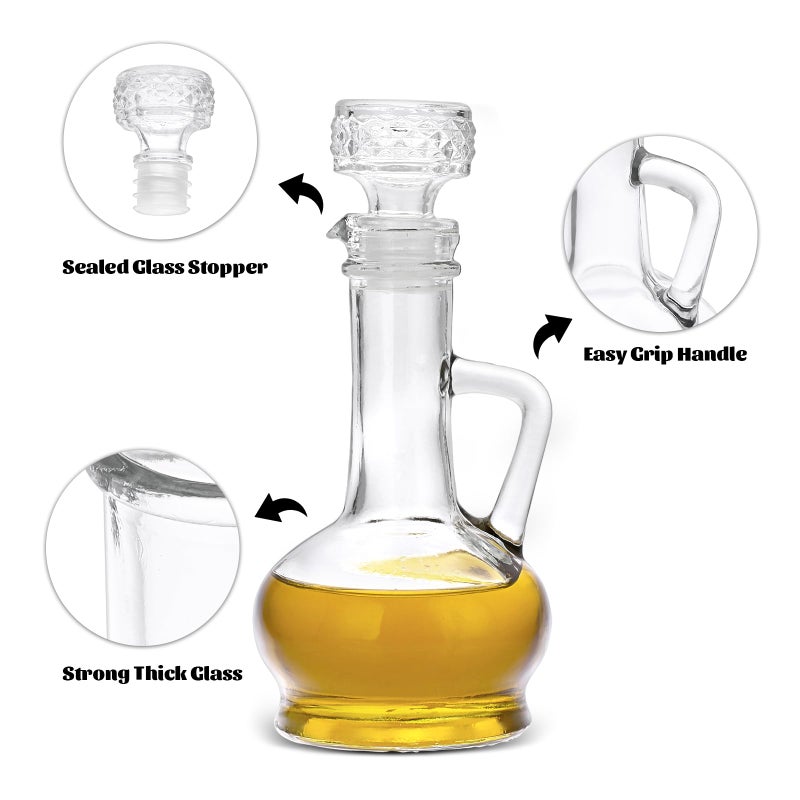 BSTKEY Set of 2 Olive Oil Dispenser Bottle with Stopper, Elegant Style Glass Cruet Bottles for Kitchen, 250ml Oil Dispenser Spout Container for Syrup Olive Vinegar - Image 3