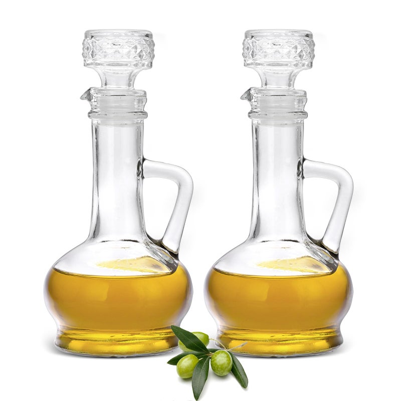 BSTKEY Set of 2 Olive Oil Dispenser Bottle with Stopper, Elegant Style Glass Cruet Bottles for Kitchen, 250ml Oil Dispenser Spout Container for Syrup Olive Vinegar - Image 1