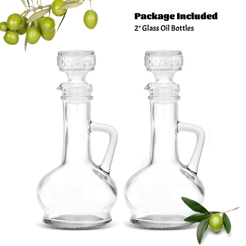 BSTKEY Set of 2 Olive Oil Dispenser Bottle with Stopper, Elegant Style Glass Cruet Bottles for Kitchen, 250ml Oil Dispenser Spout Container for Syrup Olive Vinegar - Image 4