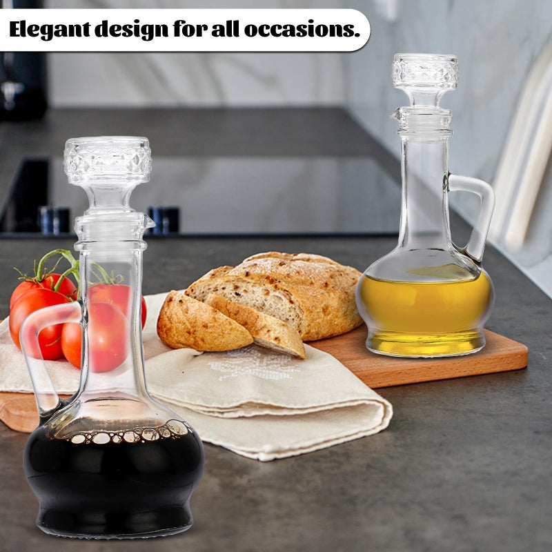BSTKEY Set of 2 Olive Oil Dispenser Bottle with Stopper, Elegant Style Glass Cruet Bottles for Kitchen, 250ml Oil Dispenser Spout Container for Syrup Olive Vinegar - Image 5