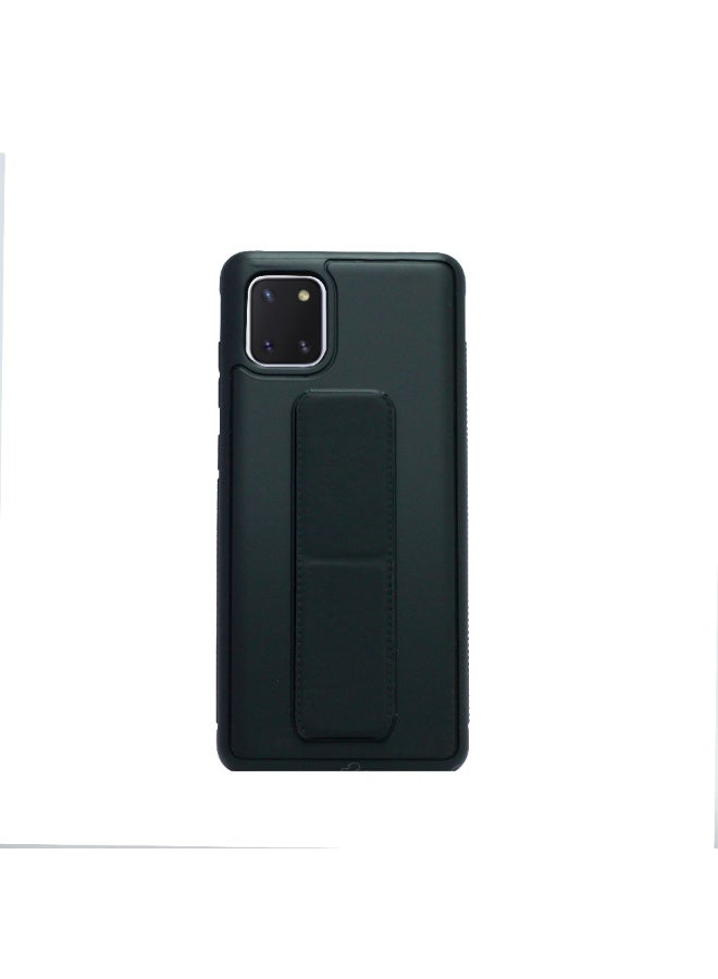 Back Cover Stand Case Samsung Note 10 lite Magnetic Car Holder Soft Silicone Horizontal & Vertical Kickstand Cover Wrist Strap Full protection Anti Fingerprint Case (Black)