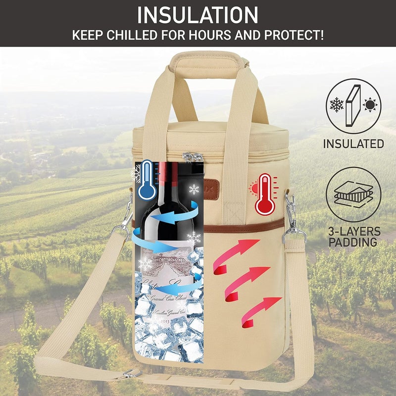 OPUX 4,6 Bottle Wine Bag Tote Carrier | Leakproof Insulated Wine Cooler Bag for Travel, BYOB, Picnic | Padded Portable Wine Bottle Bag for Dinner Party, Christmas Gift for Wine Lovers, Women, Men - Image 2
