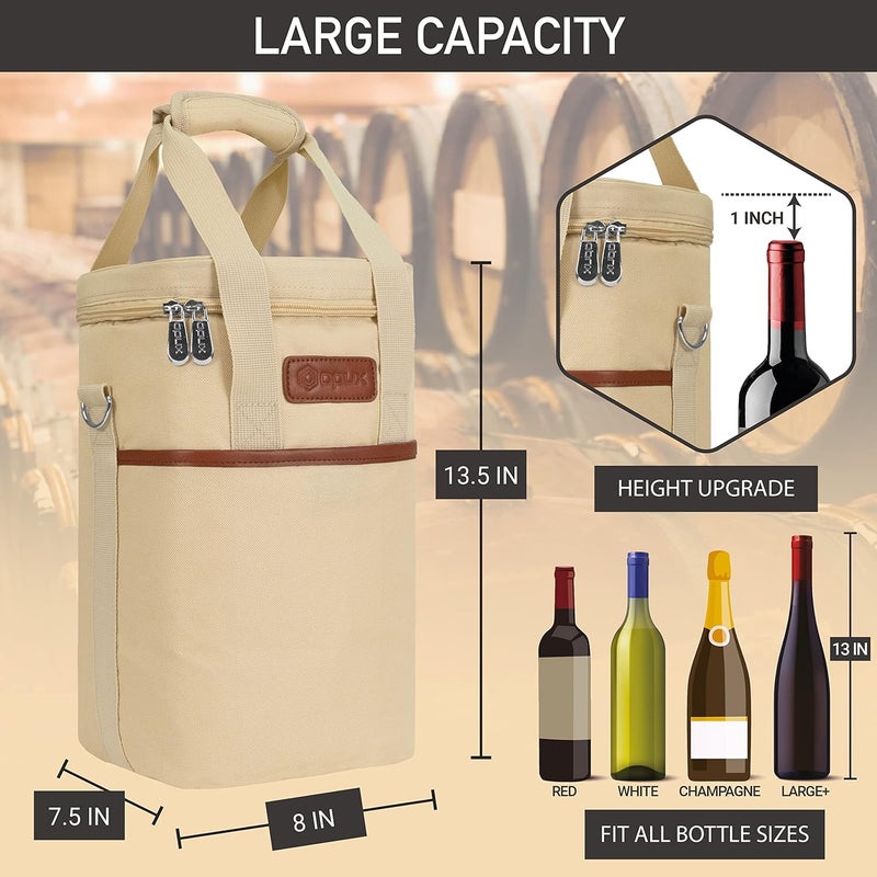 OPUX 4,6 Bottle Wine Bag Tote Carrier | Leakproof Insulated Wine Cooler Bag for Travel, BYOB, Picnic | Padded Portable Wine Bottle Bag for Dinner Party, Christmas Gift for Wine Lovers, Women, Men - Image 3