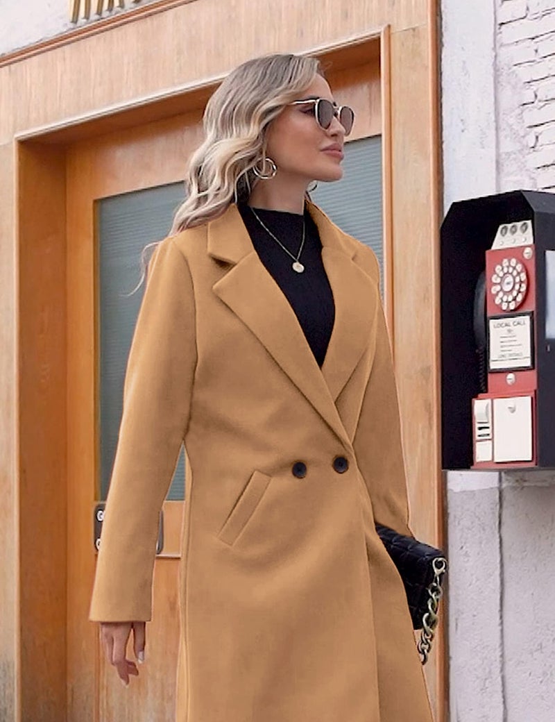 Hooever Women's Winter Wool Coat Casual Notch Lapel Single-Breasted Peacoat(Khaki-XL01) - Image 4