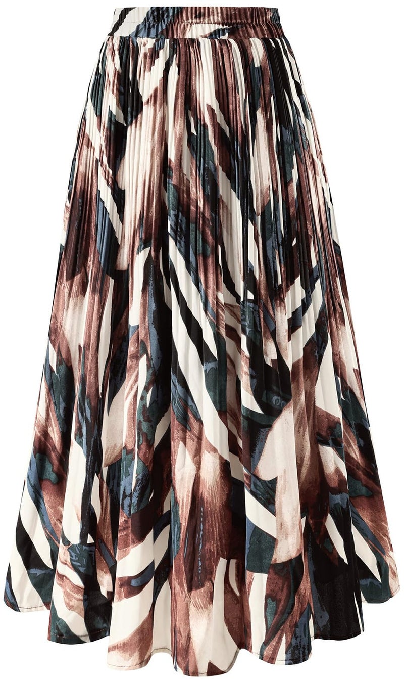 Basoteeuo Pleated Skirts for Women Chiffon Midi Long Length Trendy Summer High Waisted A Line Ladies Skirt Floral BZ07 XXL - Image 1