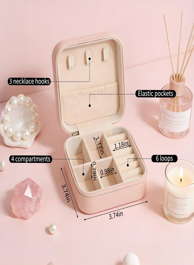 Hlimior Holy Communion Travel Jewelry Box, First Communion Gifts Jewelry Case for Women, Religious 1st Holy Communion Baptism Gift Small Square Container with Zipper for Rings Earrings Necklaces, Pink (1) - Image 2