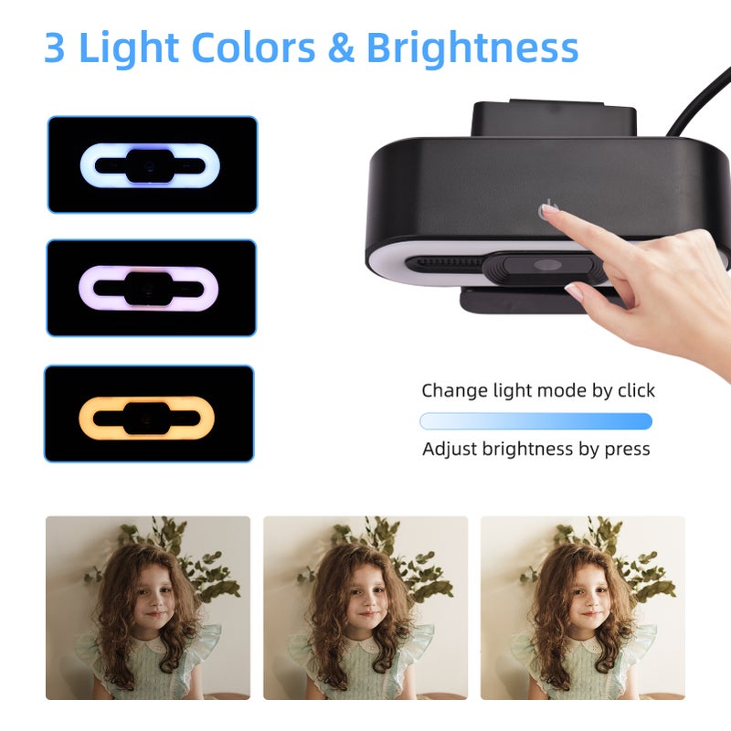 1080P Webcam Full HD Web Camera Built in Adjustable Ring Light Fixed Focus Optical Lens Microphone USB Computer Camera Plug and Play for PC Desktop Laptop Video Calling Conferencing Live Streaming - Image 4