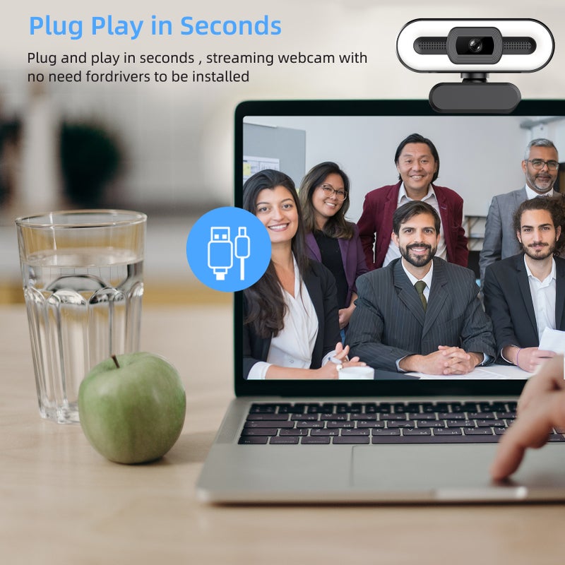 1080P Webcam Full HD Web Camera Built in Adjustable Ring Light Fixed Focus Optical Lens Microphone USB Computer Camera Plug and Play for PC Desktop Laptop Video Calling Conferencing Live Streaming - Image 5