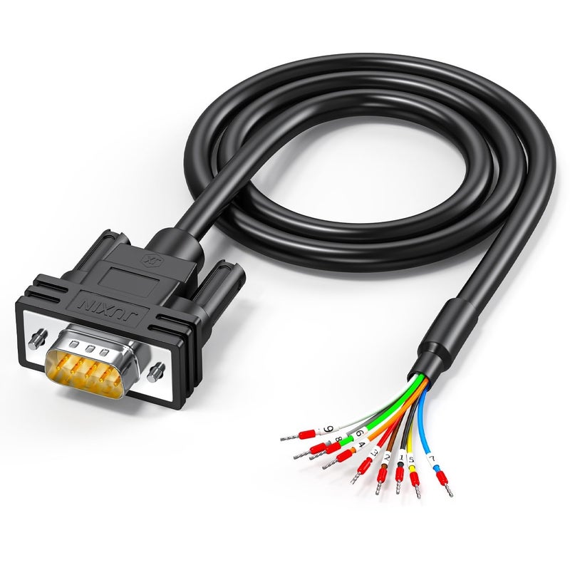 DB9 Female to Bare Wire with Cable Marker 5ft DB9 Connector RS232 Serial Cable,D-SUB 9-Pin RS232 Adapter Connector of Single end Cable,9 Wire All Provided with Wiring Terminals-Black-1. - Image 1