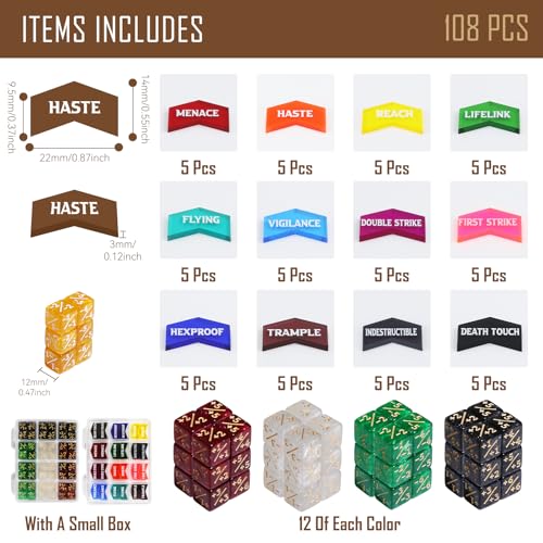 FIGURESLAB 108PCS MTG Keyword Tokens 12mm MTG Life Counter Dice Set for Magic Card CCG Creature Stats Loyalty Dice with Box Magic TCG Card Game Accessories - Image 5
