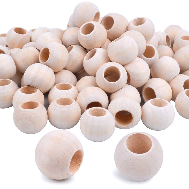Jdesun 100 Pieces Wooden Beads Natural Round Wood Loose Beads Wood Spacer 20mm x Diameter 38 Hole