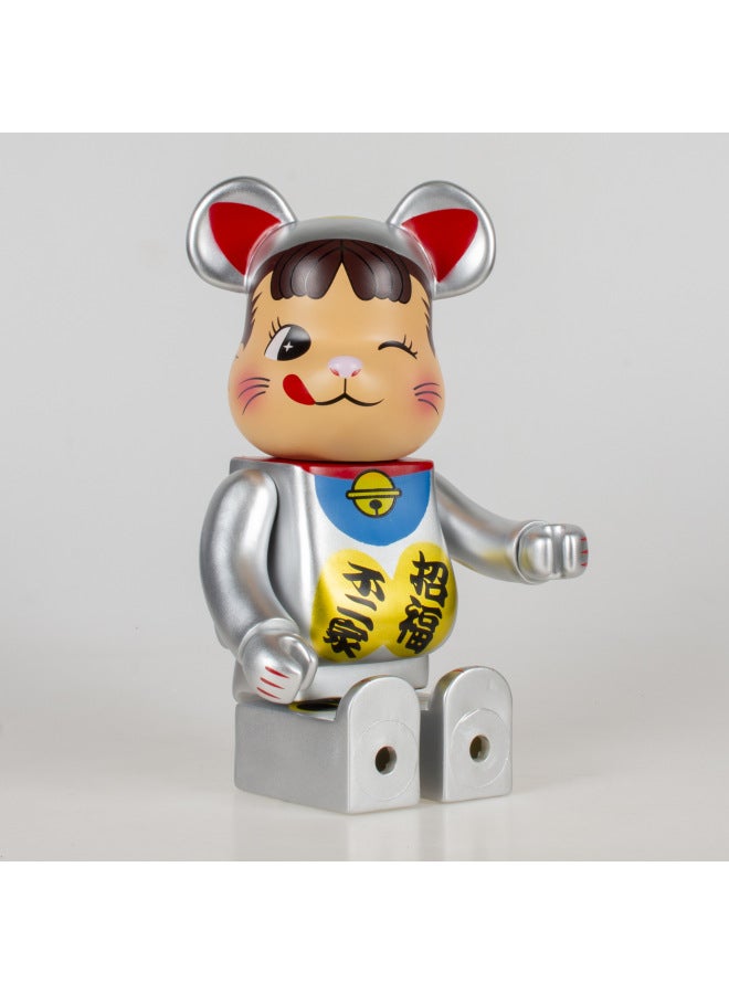 Hundred Bearbricck Vinyl Violence Bear Ornaments Building Blocks Bear Fluid Bear Toy Hand Doll 400%-Color:Silver Fuji  - Image 1