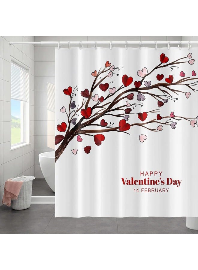 Umpoo Happy Valentine's Day Shower Curtain for Bathroom Romantic Red Love Heart Trees Branches February 14 Shower Curtain with Hooks Decorative Waterproof, 60x72 Inch - Image 2