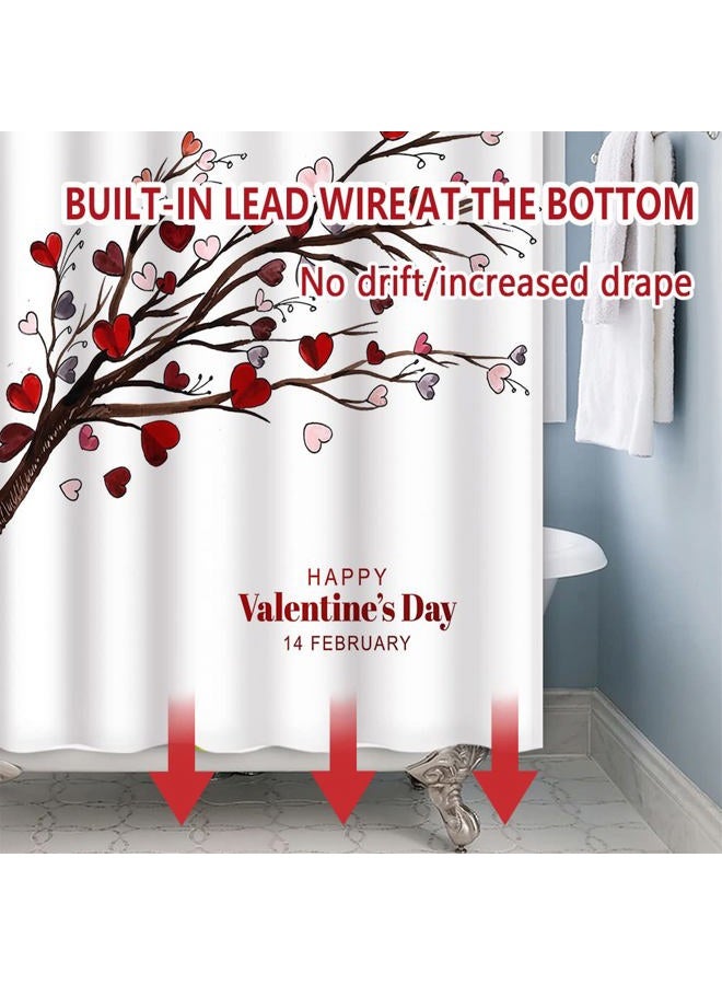Umpoo Happy Valentine's Day Shower Curtain for Bathroom Romantic Red Love Heart Trees Branches February 14 Shower Curtain with Hooks Decorative Waterproof, 60x72 Inch - Image 4