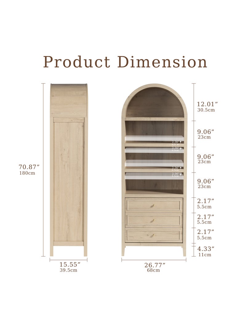 دوهوان خزانة مقوسة على الطراز الريفي الحديث: خزانة مؤن بثلاثة أدراج كبيرة ورفوف قابلة للتعديل، خزانة تخزين كبيرة للمطبخ وغرفة الطعام - Image 2