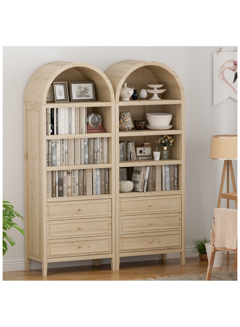 دوهوان خزانة مقوسة على الطراز الريفي الحديث: خزانة مؤن بثلاثة أدراج كبيرة ورفوف قابلة للتعديل، خزانة تخزين كبيرة للمطبخ وغرفة الطعام - Image 3