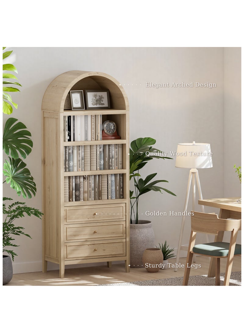 دوهوان خزانة مقوسة على الطراز الريفي الحديث: خزانة مؤن بثلاثة أدراج كبيرة ورفوف قابلة للتعديل، خزانة تخزين كبيرة للمطبخ وغرفة الطعام - Image 4