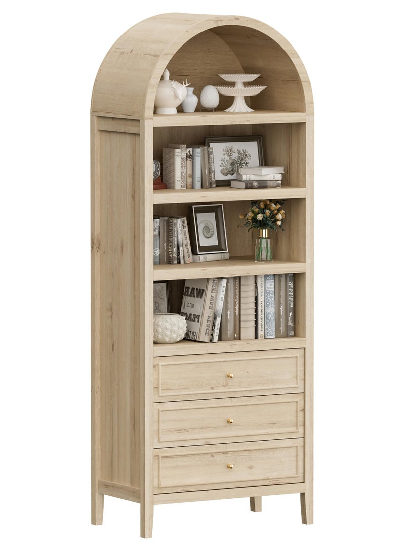 DOOHWAN Modern Farmhouse Arched Cabinet: Pantry with 3 Large Drawers & Adjustable Shelves, Large Storage Cupboard for Kitchen, Dining Room - Image 1