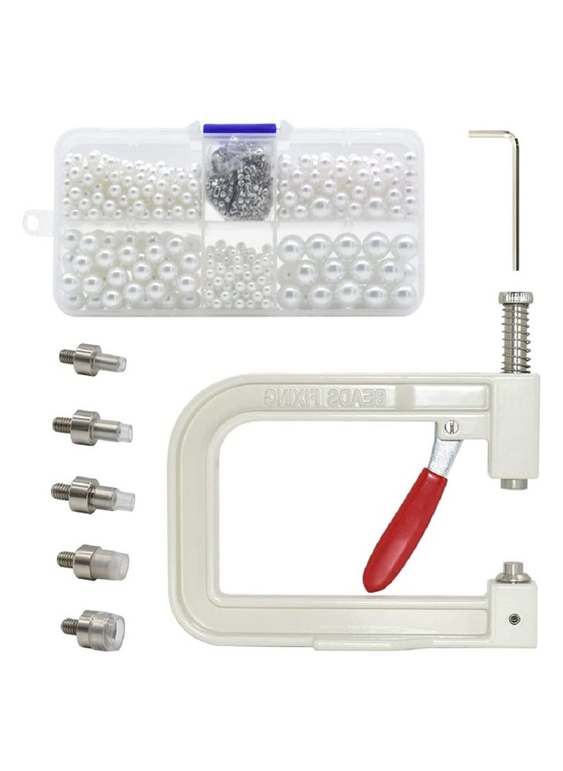 Pearl Setting Machine Kit, Hand Press Pearl Setting Tools 5 Sizes of Round Pearl Beads Rivet Studs for Hats, Shoes, Clothes, Bags, Skirts, Beads DIY Accessories  - Image 1