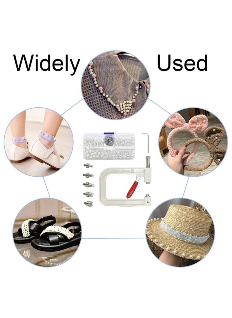 Pearl Setting Machine Kit, Hand Press Pearl Setting Tools 5 Sizes of Round Pearl Beads Rivet Studs for Hats, Shoes, Clothes, Bags, Skirts, Beads DIY Accessories  - Image 3