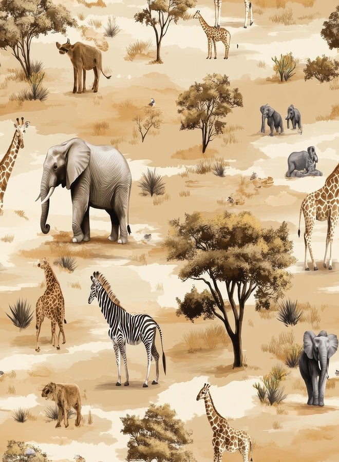 ReWallpaper ورق حائط ReWallpaper Safari القابل للإزالة واللصق على شكل حيوانات الغابة، ديكور جداري للحياة البرية لغرفة الأطفال أو غرفة النوم أو غرفة المعيشة أو غرفة اللعب، جدار مميز مع فيل وزرافة وحمار وحشي 17.5 بوصة × 10 أقدام - Image 1