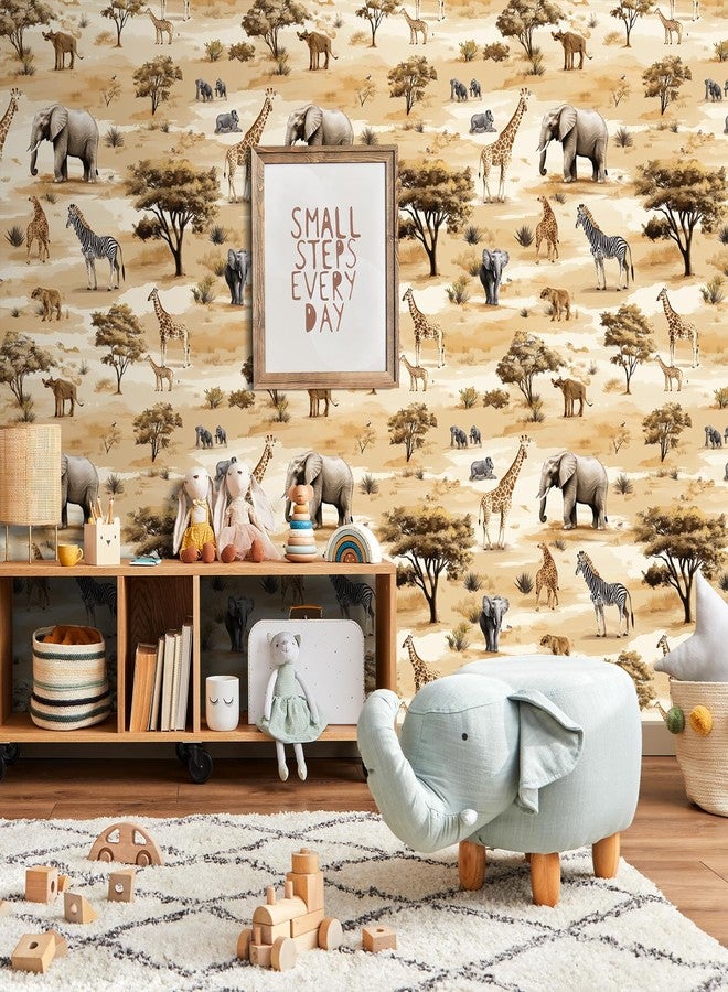ReWallpaper ورق حائط ReWallpaper Safari القابل للإزالة واللصق على شكل حيوانات الغابة، ديكور جداري للحياة البرية لغرفة الأطفال أو غرفة النوم أو غرفة المعيشة أو غرفة اللعب، جدار مميز مع فيل وزرافة وحمار وحشي 17.5 بوصة × 10 أقدام - Image 2