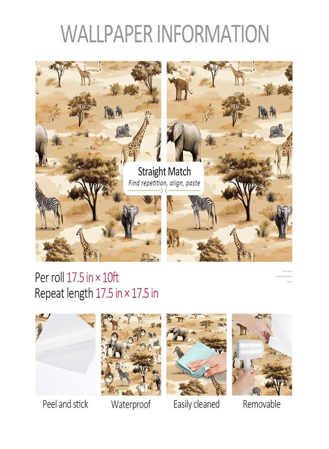ReWallpaper ورق حائط ReWallpaper Safari القابل للإزالة واللصق على شكل حيوانات الغابة، ديكور جداري للحياة البرية لغرفة الأطفال أو غرفة النوم أو غرفة المعيشة أو غرفة اللعب، جدار مميز مع فيل وزرافة وحمار وحشي 17.5 بوصة × 10 أقدام - Image 5