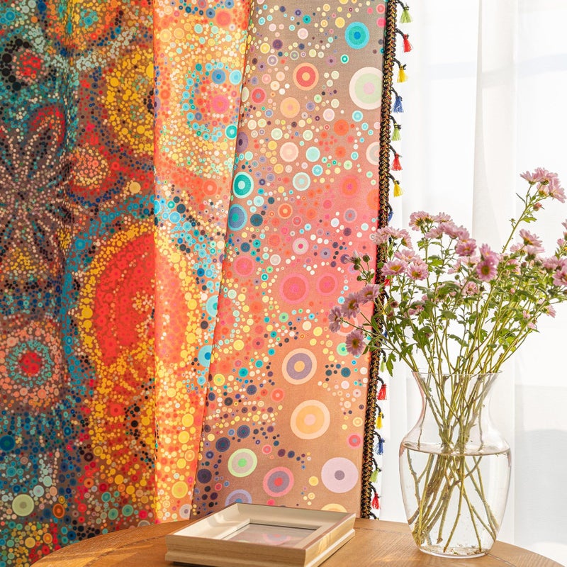 Erbnaryx Boho Curtains Geometric Light Filtering Semi-Blackout Window Curtains 72 Inches Long Rod Pocket Drapes for Living Room 2 Panels-Dot Colorful - Image 3