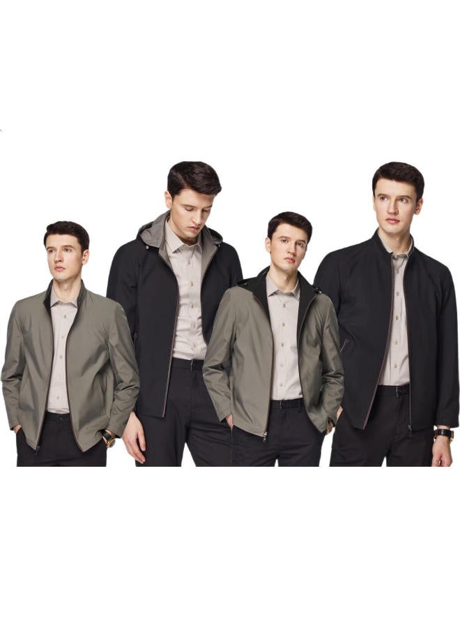 FIRS Jacket Reversible Hooded Detachable Stand Collar Contrast Color Spring Business Commute Soft Breathable Comfortable Casual Outerwear - Image 3