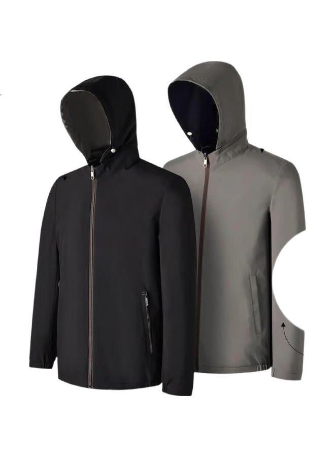 FIRS Jacket Reversible Hooded Detachable Stand Collar Contrast Color Spring Business Commute Soft Breathable Comfortable Casual Outerwear - Image 1